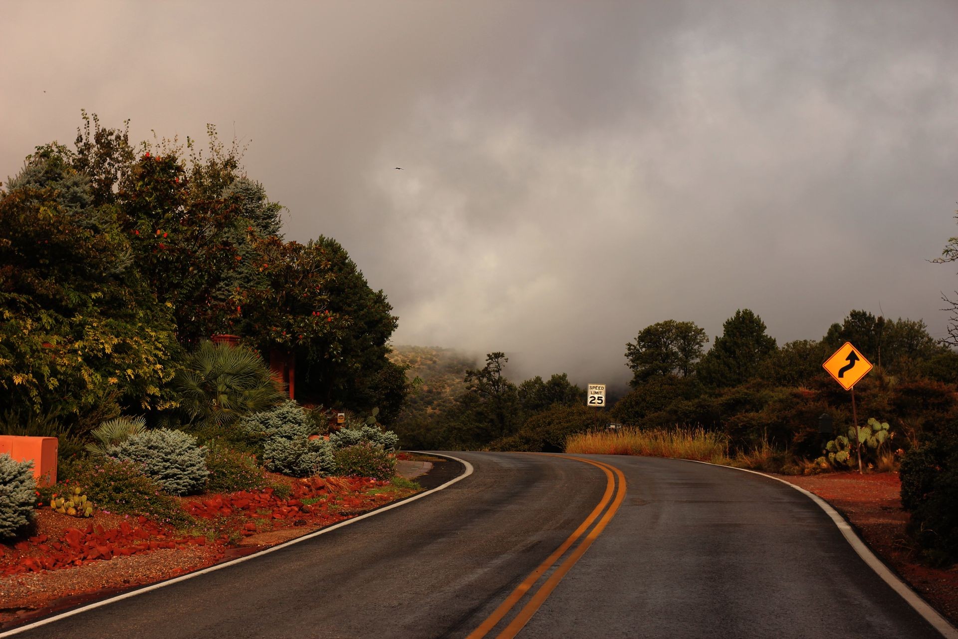 Highway in Sedona Arizona during a cloudy day